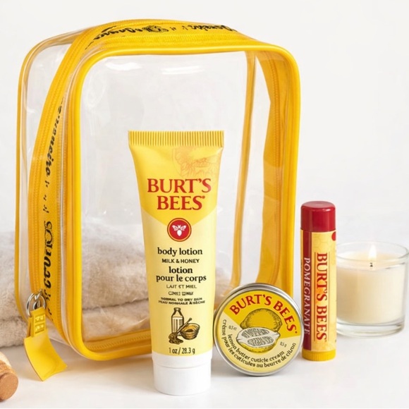 Burt's Bees Other - Burt’s Bees Travel Set + Clear Cosmetic Bag | Lotion, Lip Balm, Cuticle Cream